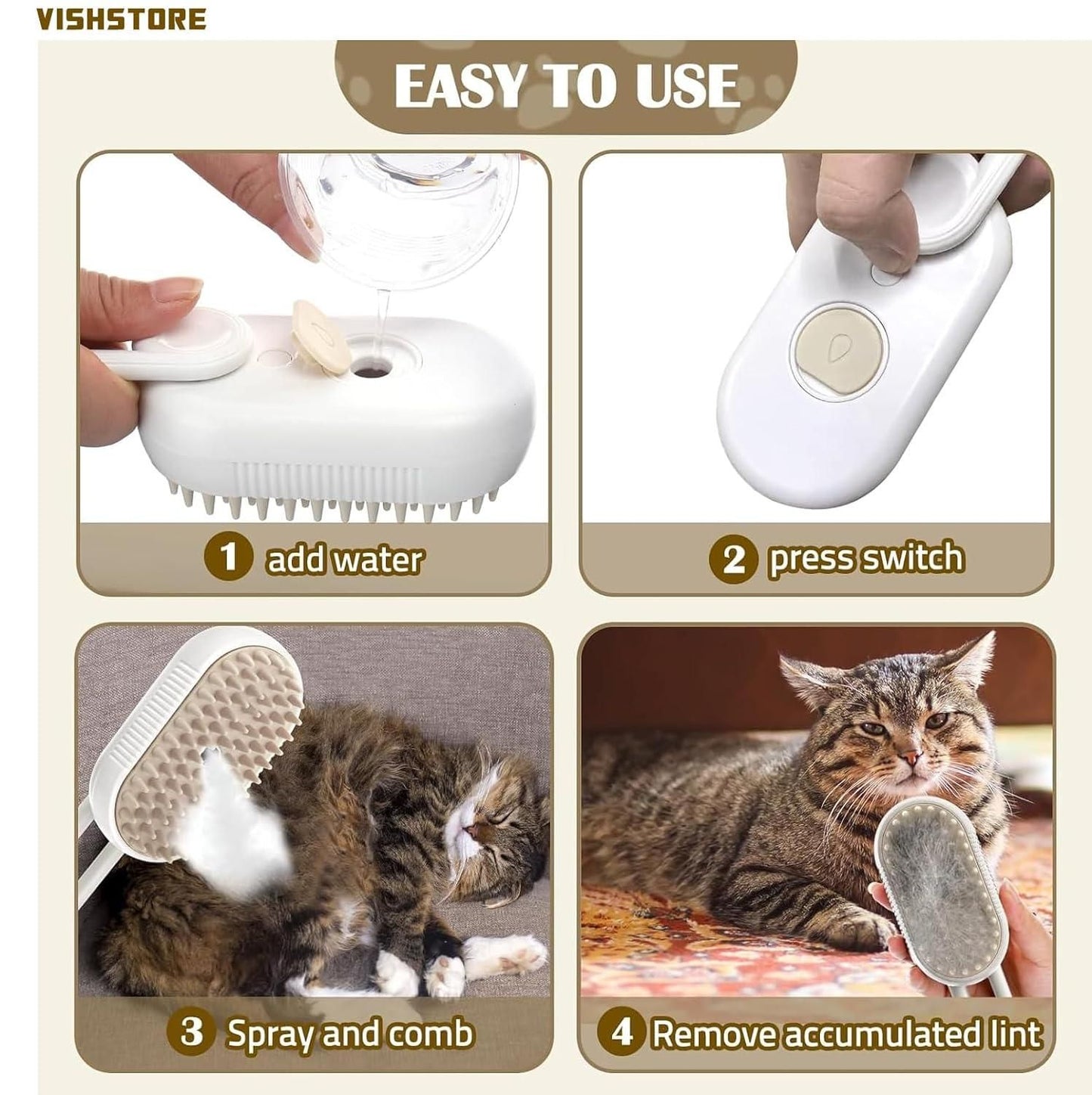 TailNest SteamCare™ Grooming Brush
