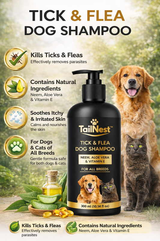 Tailnest Tick &amp; Flea Dog Shampoo – Neem, Aloe Vera &amp; Vitamin E for Healthy, Itch-Free Dogs