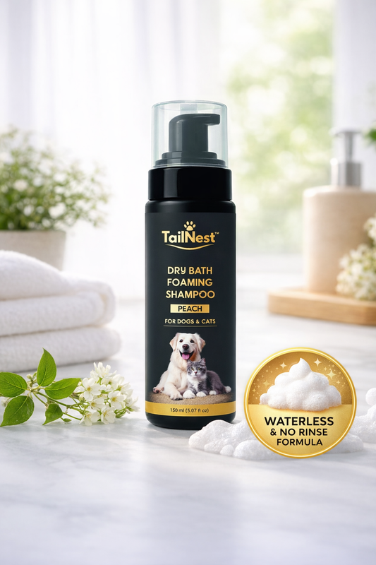 🐾 TailNest Dry Bath Foaming Shampoo (Peach)