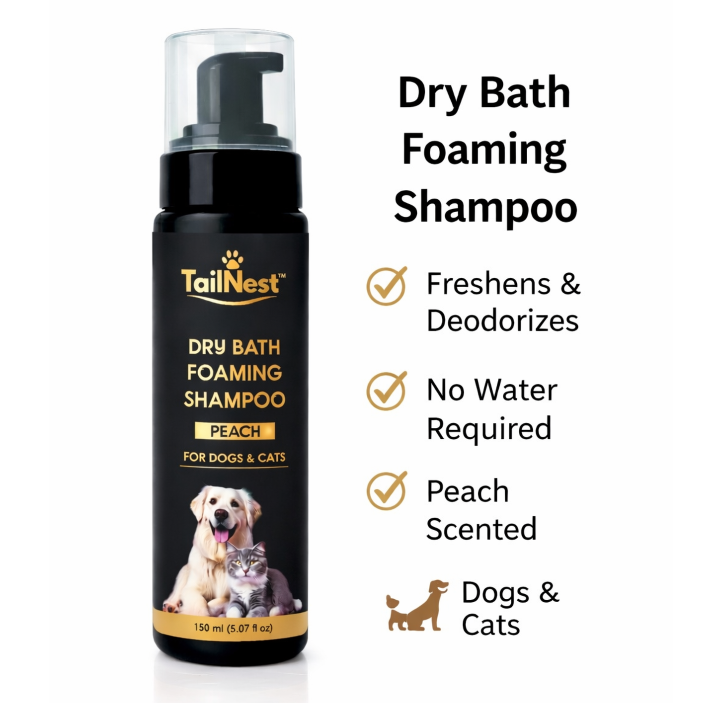 🐾 TailNest™ Dry Bath Foaming Shampoo (Peach)