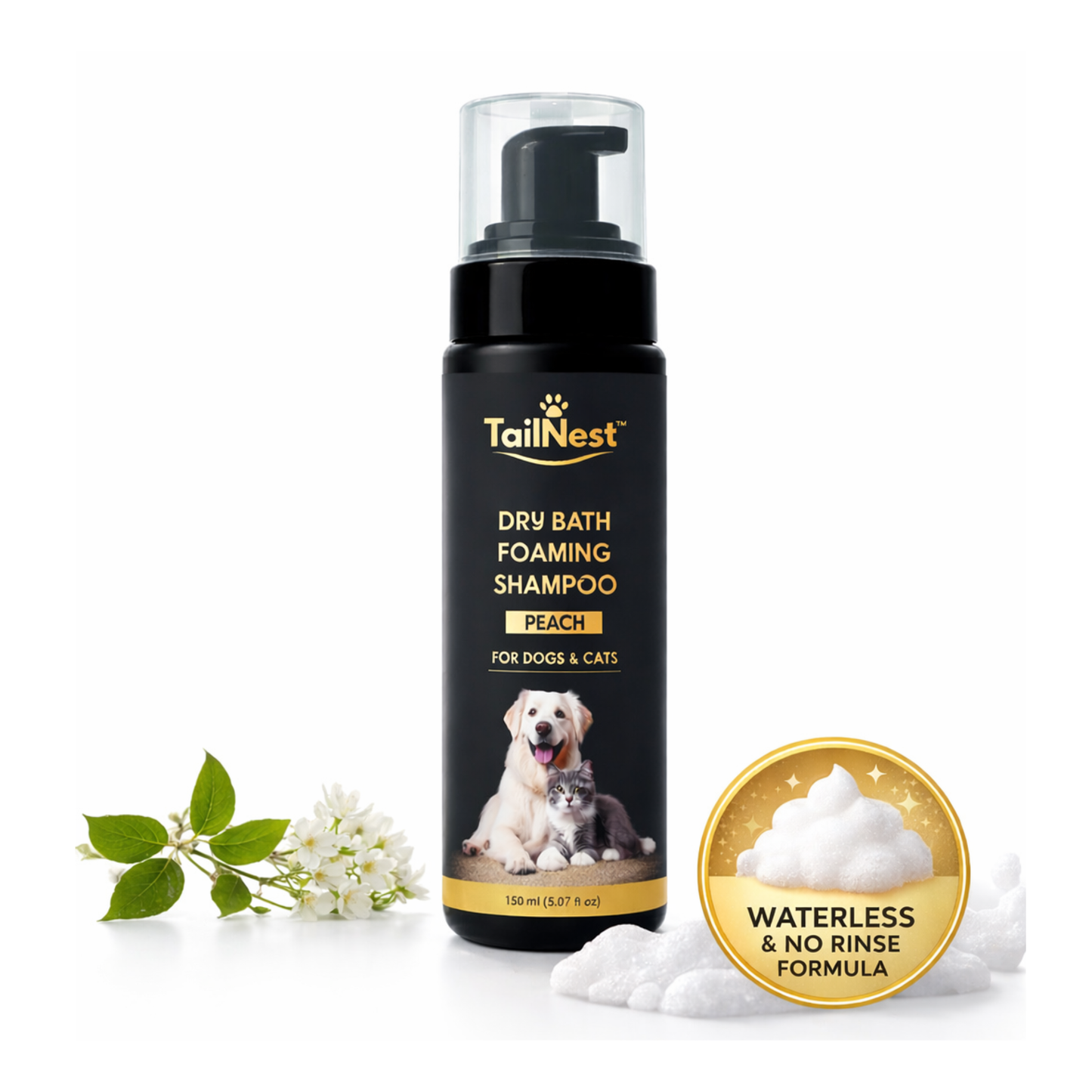 🐾 TailNest™ Dry Bath Foaming Shampoo (Peach)