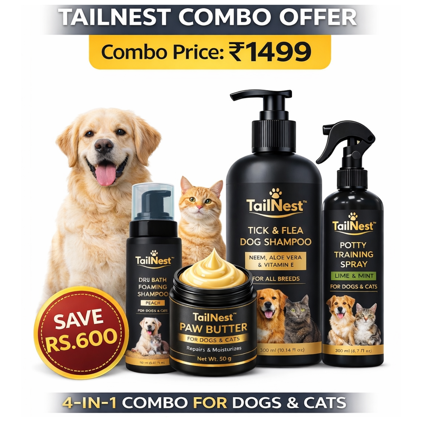 TailNest™ 4-in-1 Pet Care Combo for Dogs & Cats